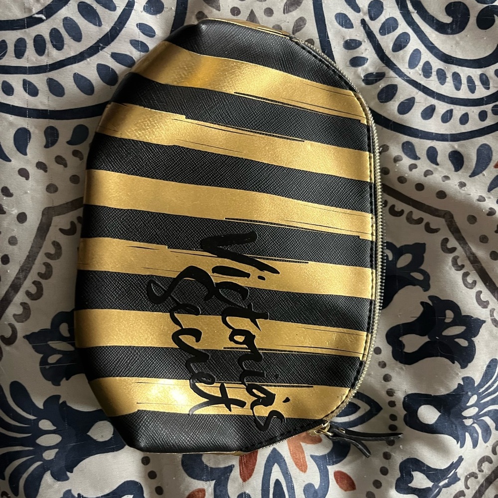 Victoria's Secret Black and Gold Striped Pouch